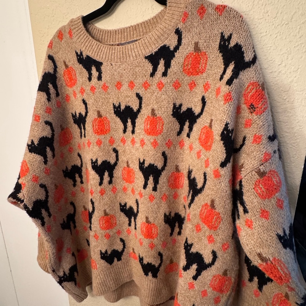 Vince Camuto Tan and Orange Cat Pumpkin Sweater